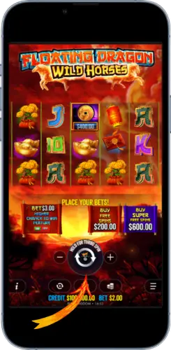 Floating Dragon Wild Horses gameplay screen with reels ready to spin