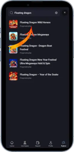 Search results showing Floating Dragon Wild Horses slot